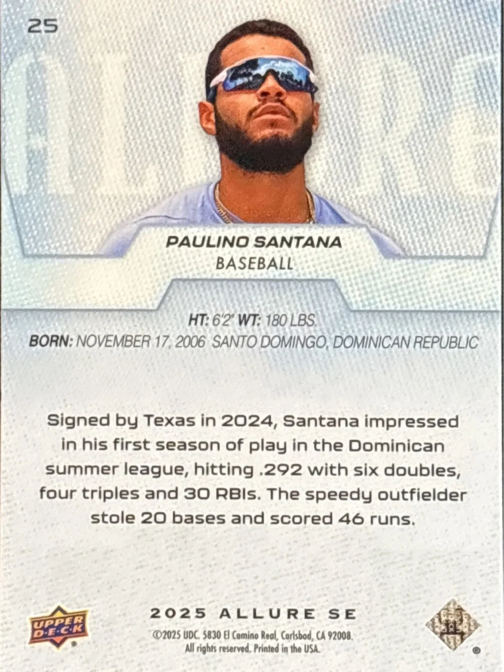 Allure Paulino Santana Baseball Trading Card